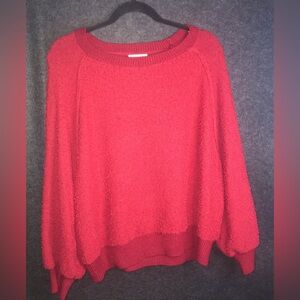 Umgee Red Textured Popcorn Like Knit Round Neck Sweater Size Large Women's